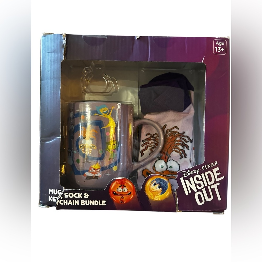 Disney Pixar Inside Out Mug, Sock & Keychain Bundle - Purple